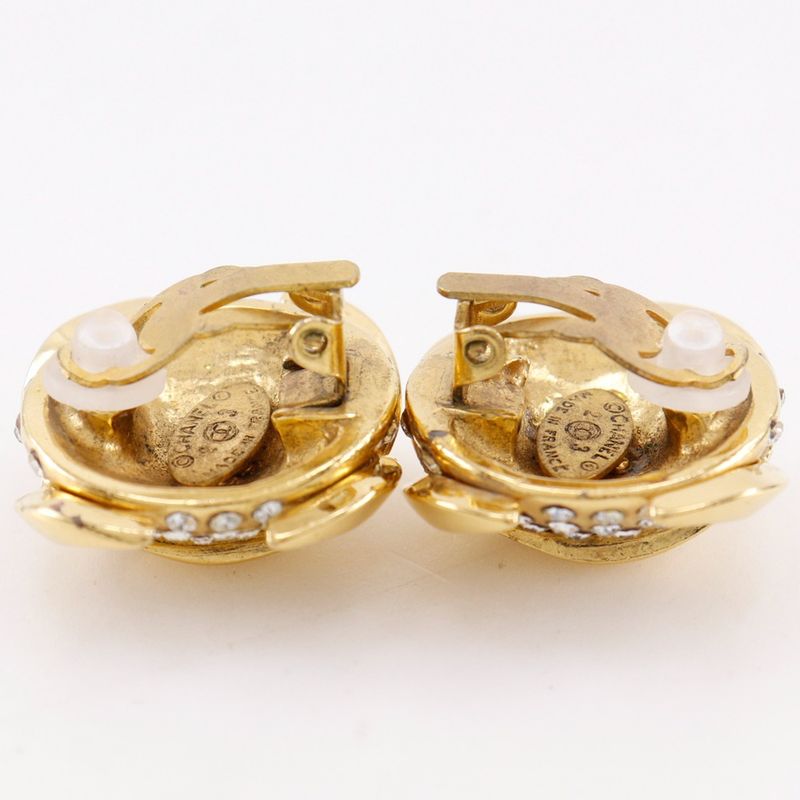 Chanel Coco Mark Vintage Gold Plated Rhinestone 23 34.1 g Earrings — view 6