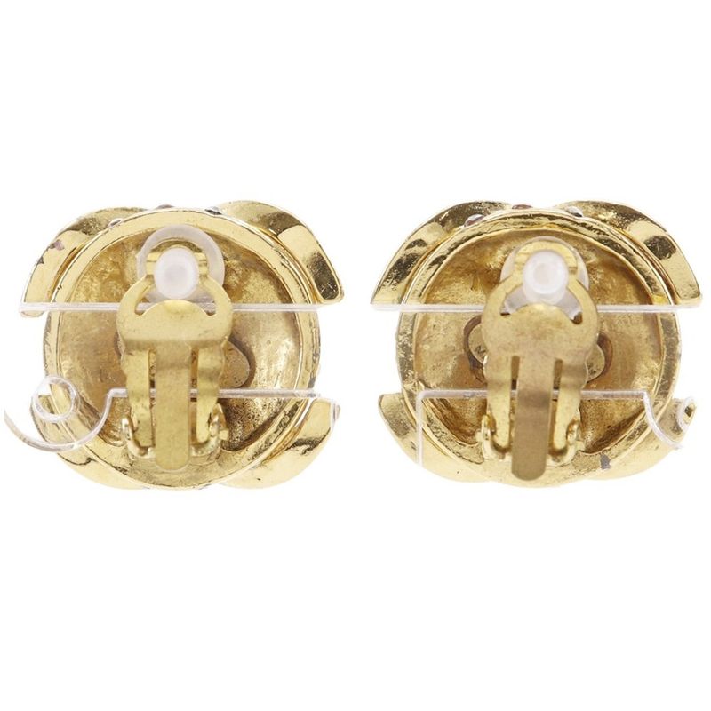 Chanel Coco Mark Vintage Gold Plated Rhinestone 23 34.1 g Earrings — view 4