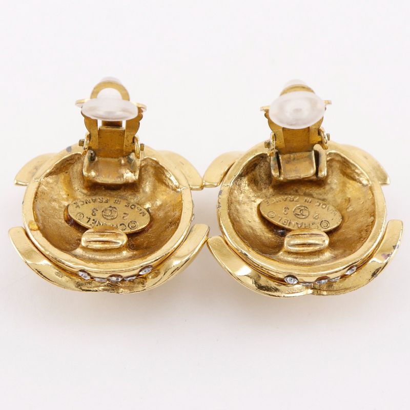 Chanel Coco Mark Vintage Gold Plated Rhinestone 23 34.1 g Earrings — view 5