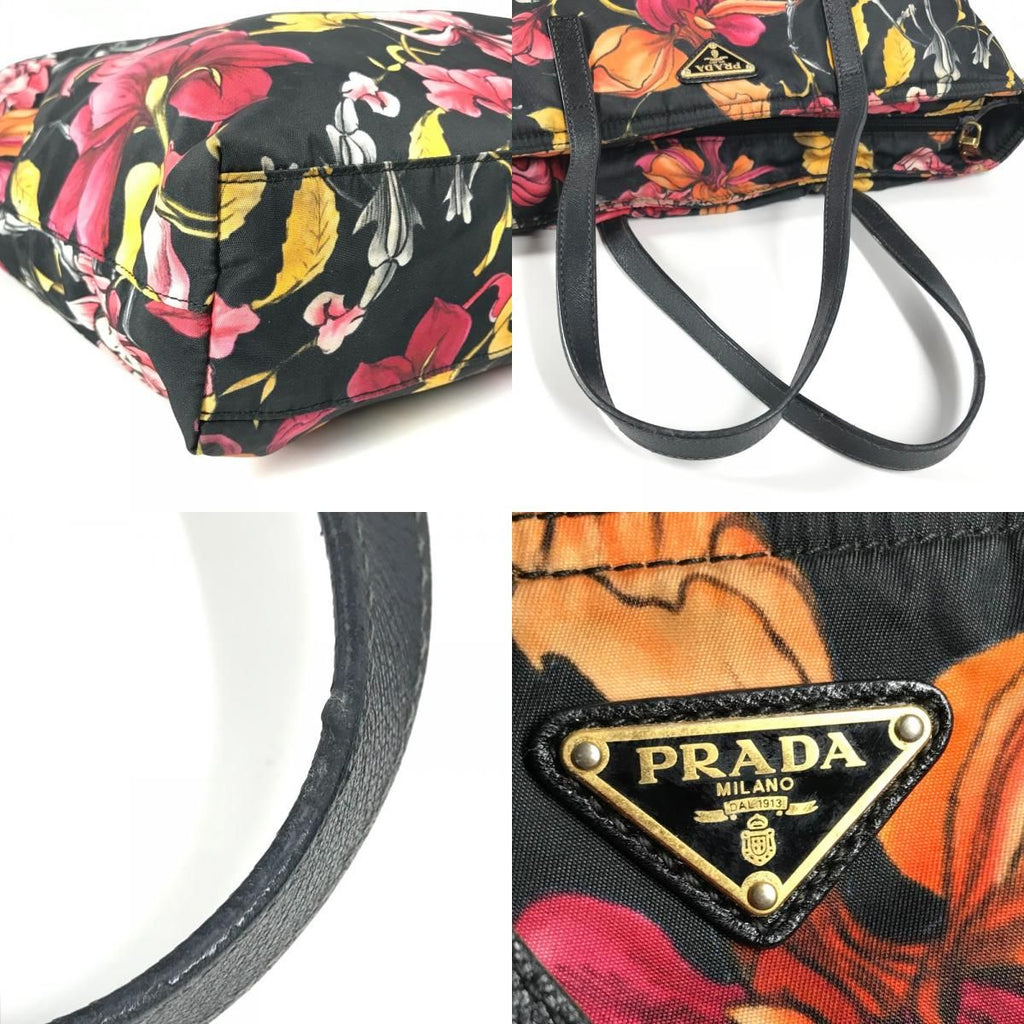 Prada Tote Bag Triangle Logo Plate Leather Nylon Black — view 7