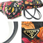 Prada Tote Bag Triangle Logo Plate Leather Nylon Black — view 7