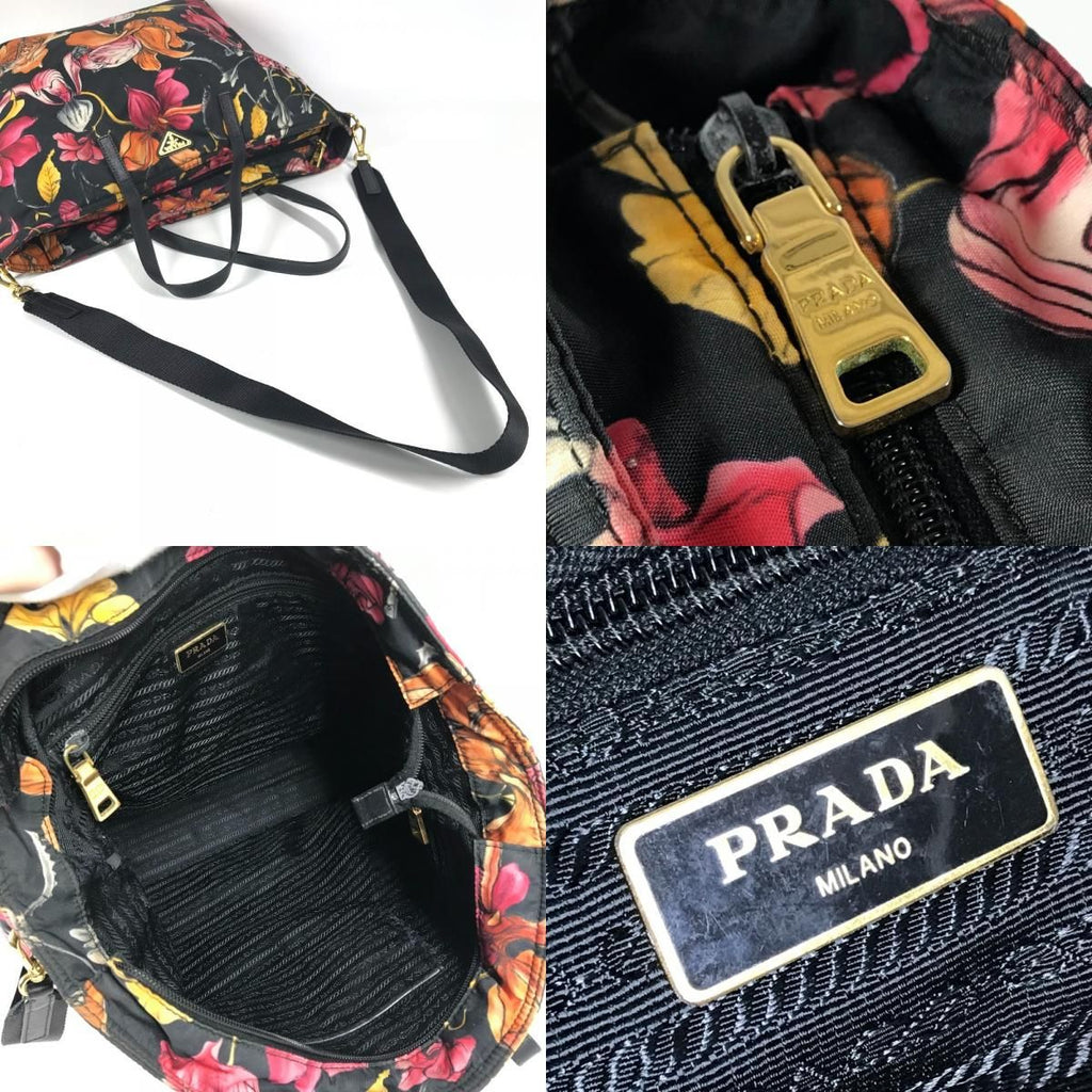 Prada Tote Bag Triangle Logo Plate Leather Nylon Black — view 8