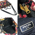 Prada Tote Bag Triangle Logo Plate Leather Nylon Black — view 8