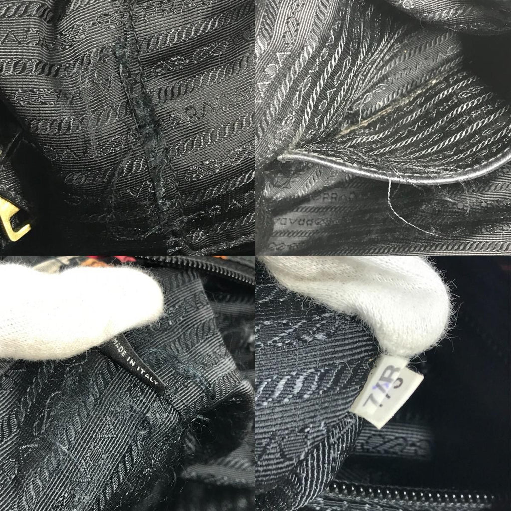 Prada Tote Bag Triangle Logo Plate Leather Nylon Black — view 9