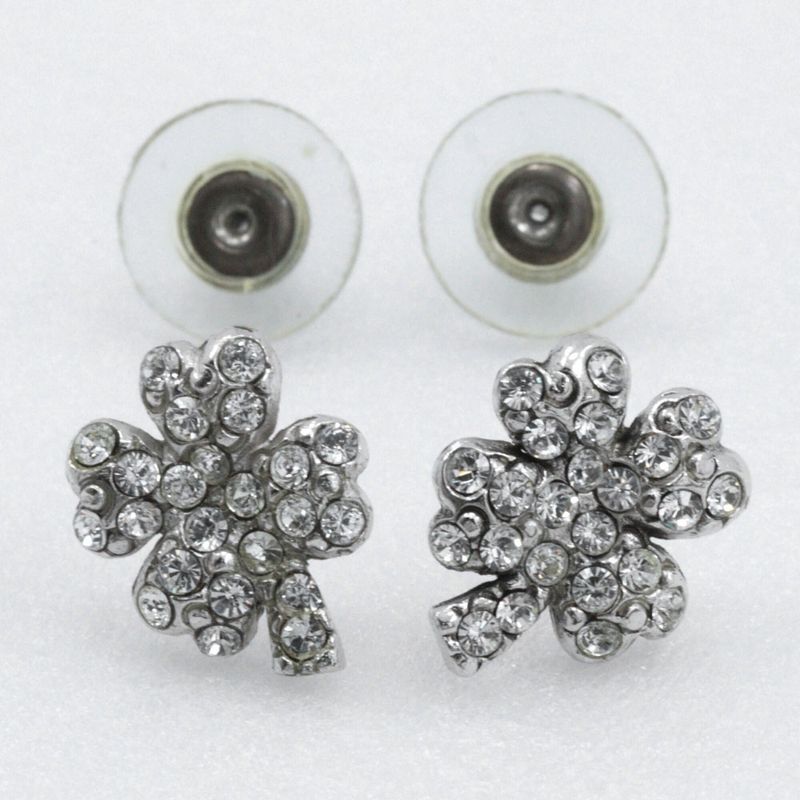 Chanel Clover Rhinestone Metal Silver 03 a 3.6 g Earrings — view 5