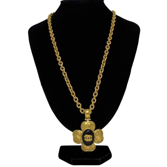 Chanel Necklace Gold Black Coco Mark GP 06 — view 4
