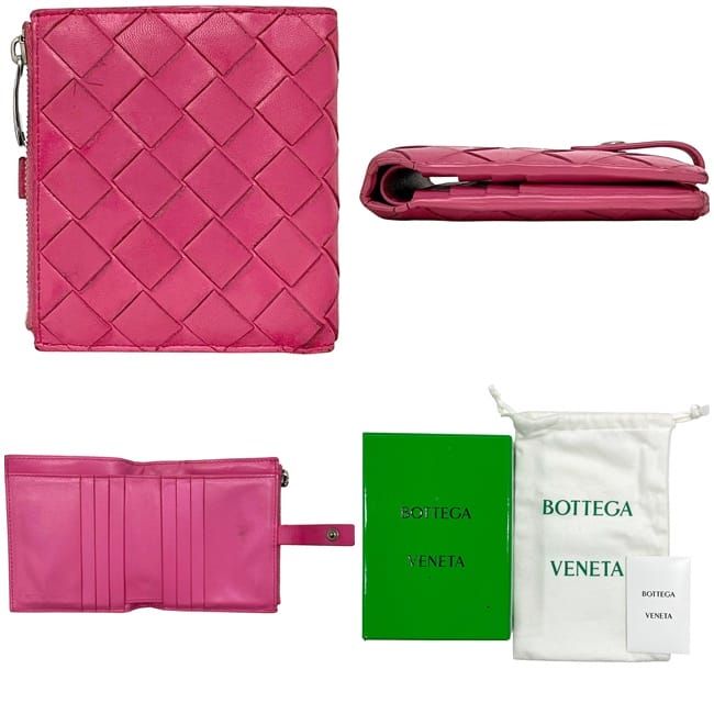 Bottega Veneta Bifold Wallet Pink Intrecciato Hook Leather — view 3