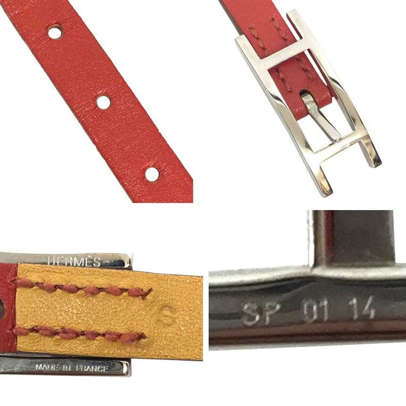 Hermes Leather Bracelet Beapi Double Tour Rouge Orange Mustard Aq8072 — view 4