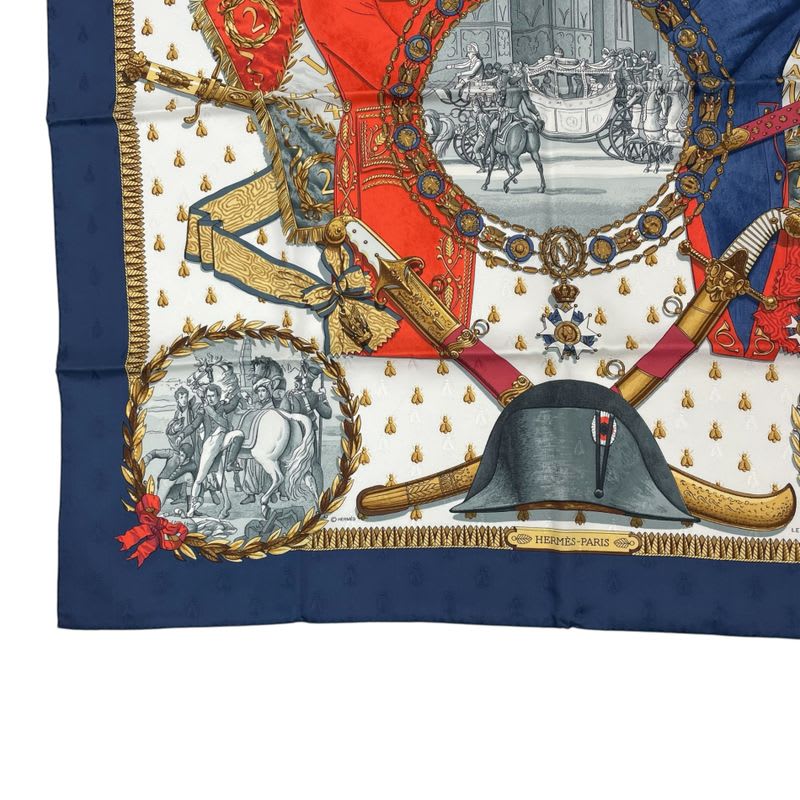 Hermes Scarf 100% Silk Kale90 Napoleon Navy Multicolor Box — view 5