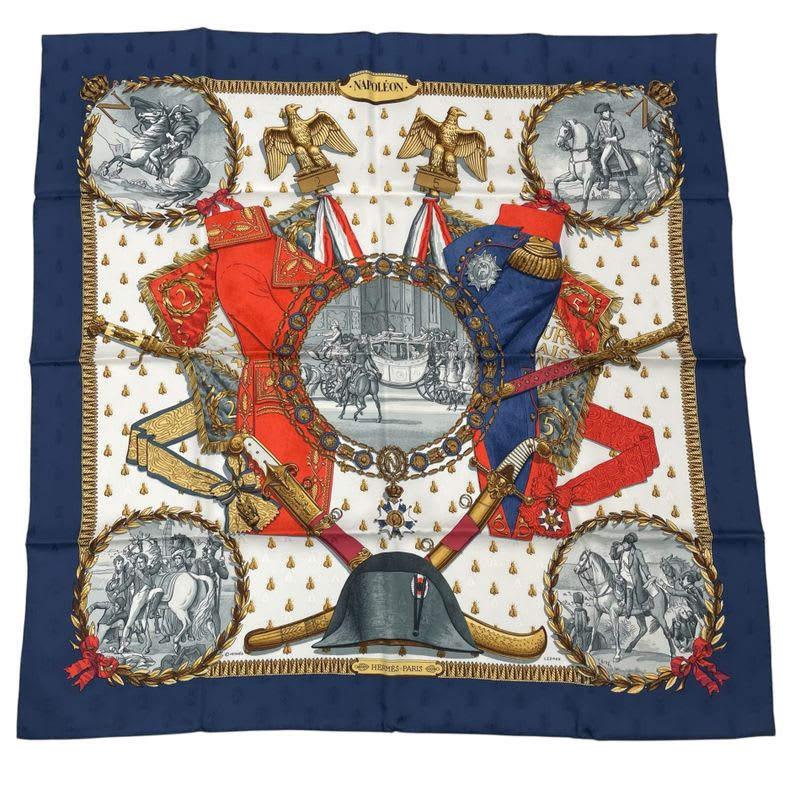 Hermes Scarf 100% Silk Kale90 Napoleon Navy Multicolor Box — view 2
