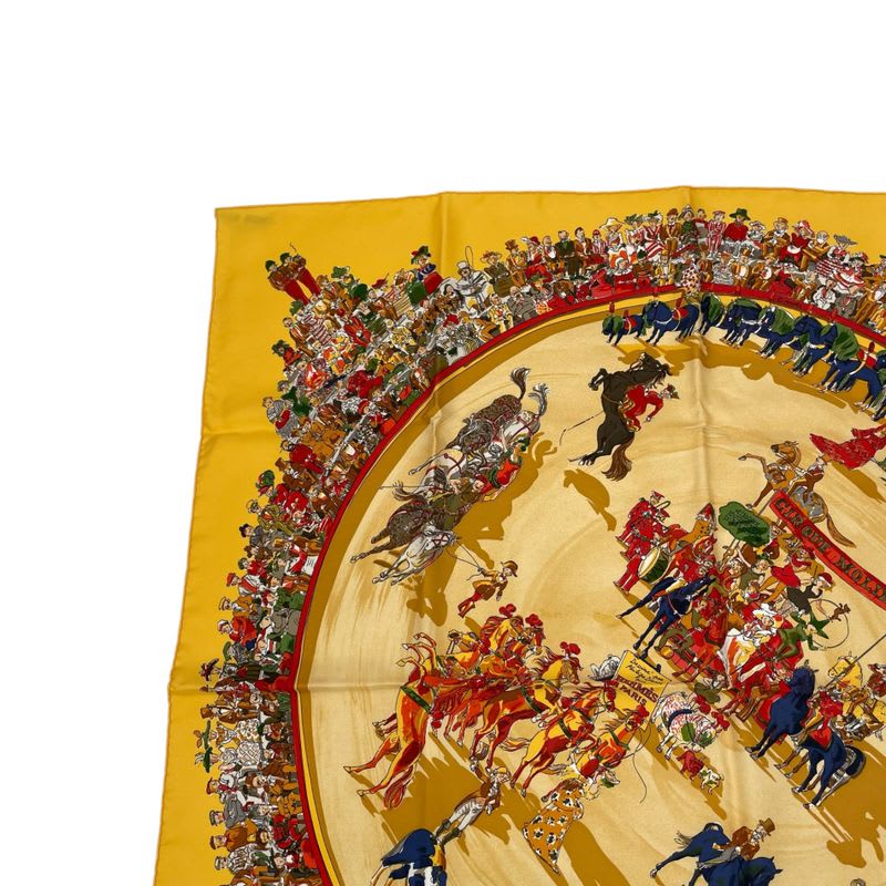Hermes Scarf 100% Silk Carre 90 Cirque Molier Circus Yellow — view 3