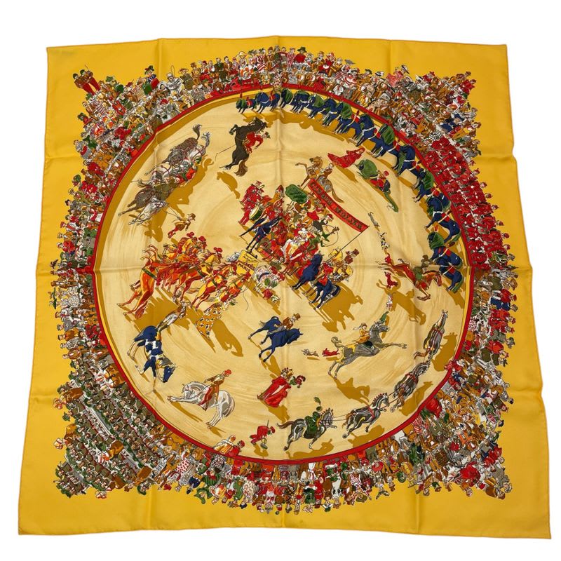 Hermes Scarf 100% Silk Carre 90 Cirque Molier Circus Yellow — view 2