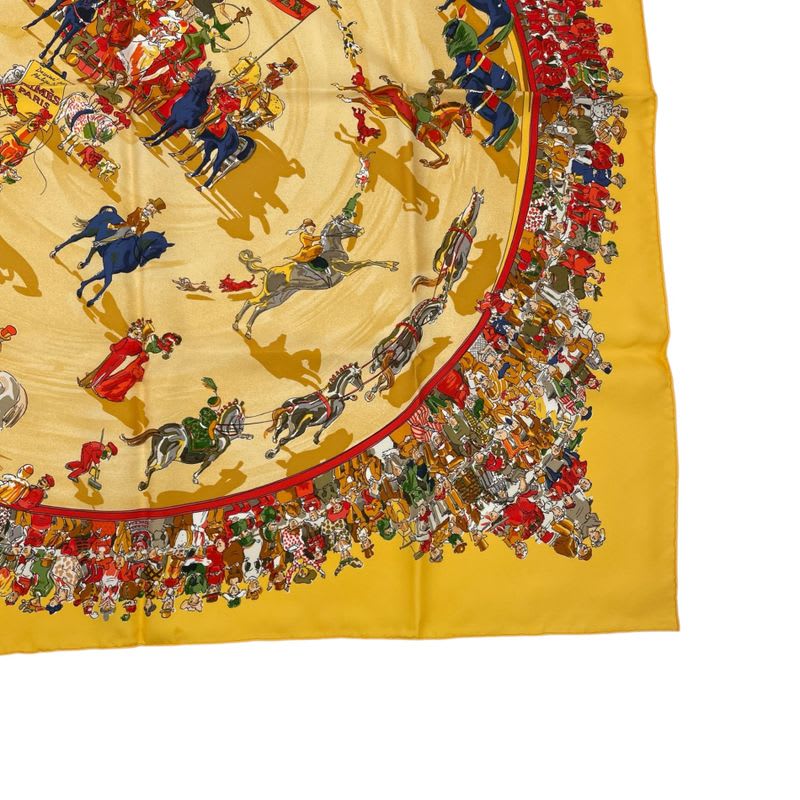 Hermes Scarf 100% Silk Carre 90 Cirque Molier Circus Yellow — view 6