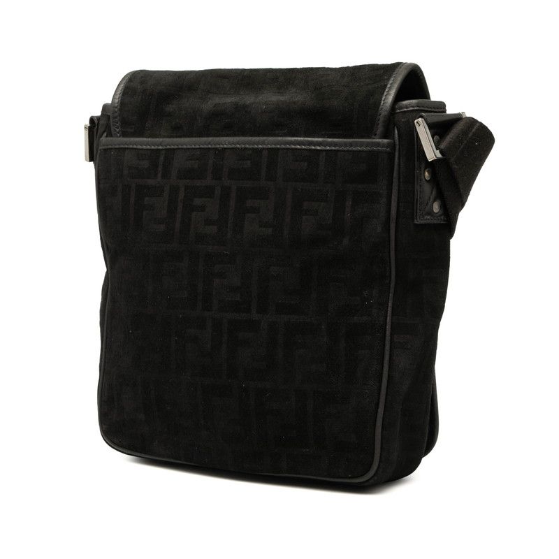 Fendi Zucca Messenger Bag Crossbody 7 Va215 Black Leather Suede — view 2