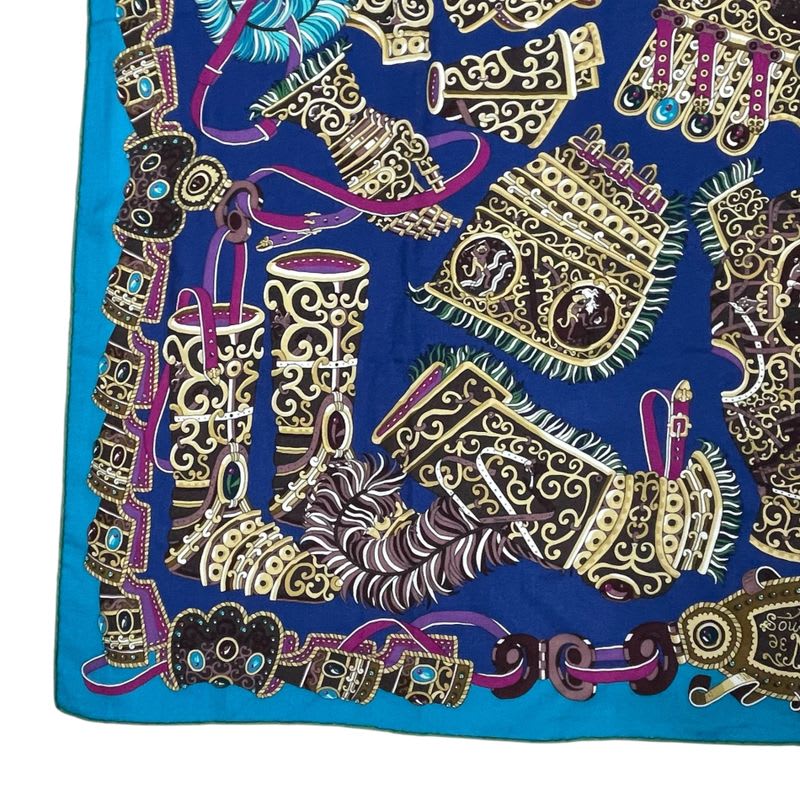Hermes Scarf Carre 140 Cashmere SOUS LE GIDE de MARS God Of War Blue — view 5