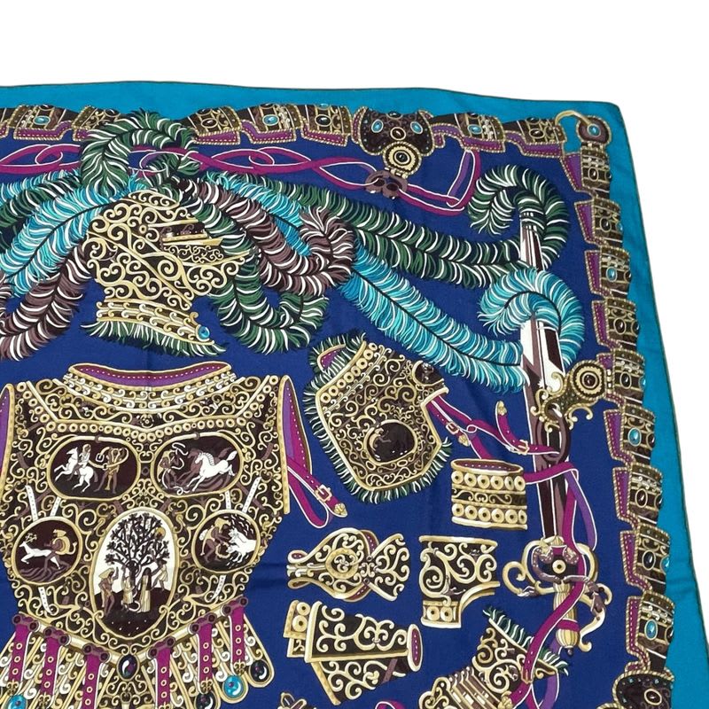 Hermes Scarf Carre 140 Cashmere SOUS LE GIDE de MARS God Of War Blue — view 4