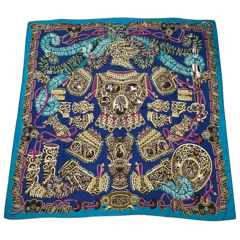 Hermes Scarf Carre 140 Cashmere SOUS LE GIDE de MARS God Of War Blue — view 2