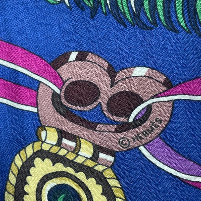 Hermes Scarf Carre 140 Cashmere SOUS LE GIDE de MARS God Of War Blue — view 8