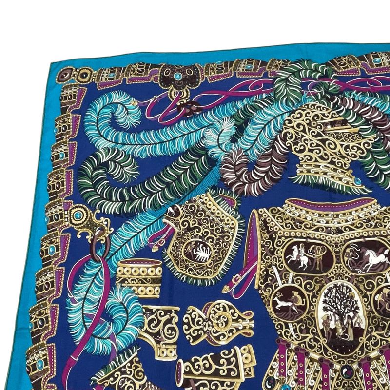 Hermes Scarf Carre 140 Cashmere SOUS LE GIDE de MARS God Of War Blue — view 3