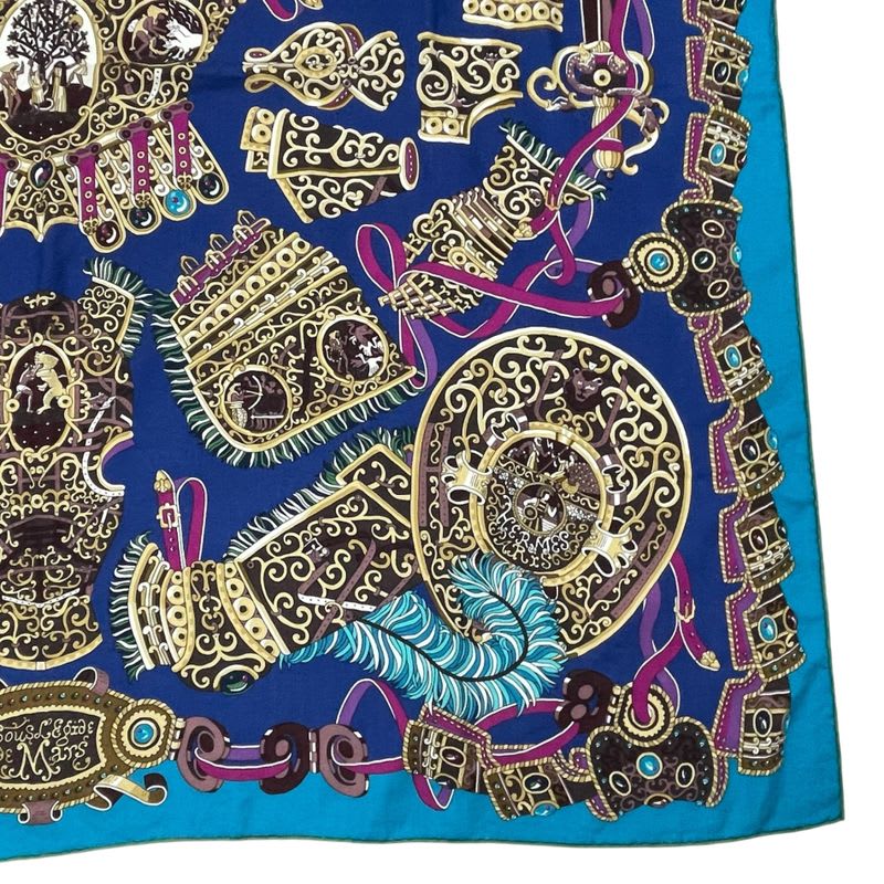 Hermes Scarf Carre 140 Cashmere SOUS LE GIDE de MARS God Of War Blue — view 6