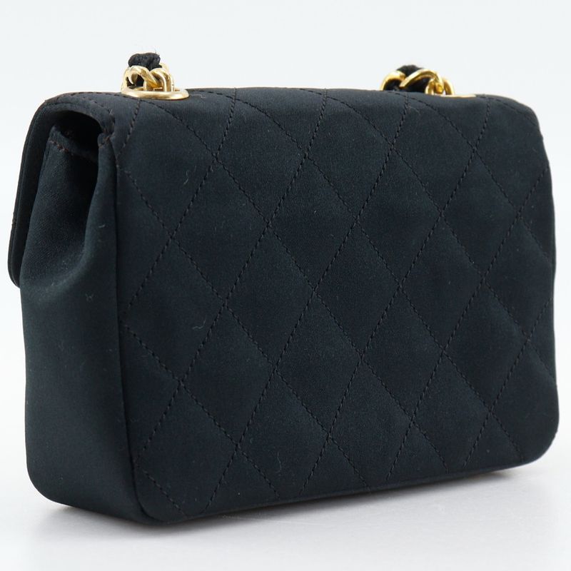 Chanel Mini Chain Shoulder Rope Vintage Satin Black Bag — view 3