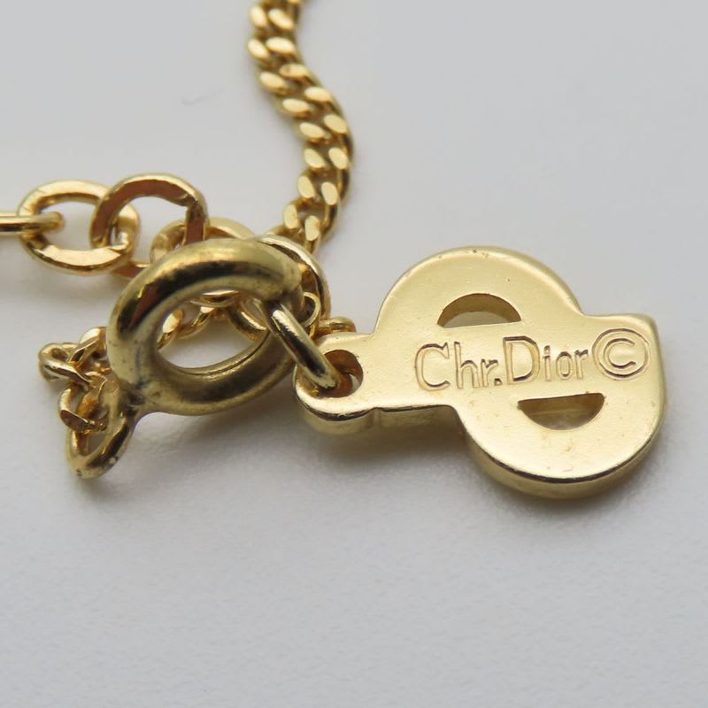 Christian Dior Necklace CD Logo Metal Rhinestone Gold Plated GP Accessories — view 9