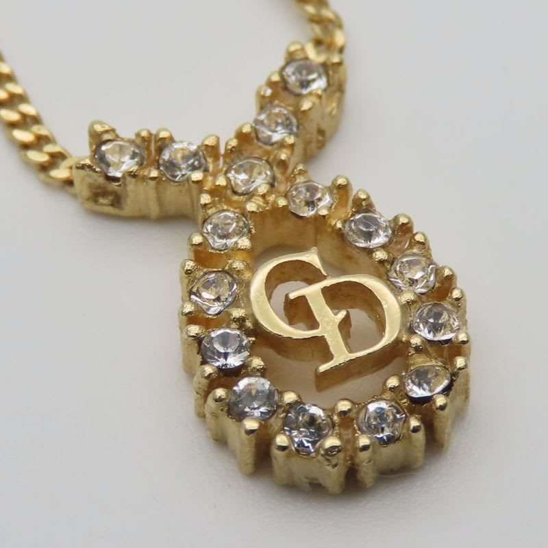 Christian Dior Necklace CD Logo Metal Rhinestone Gold Plated GP Accessories — view 3