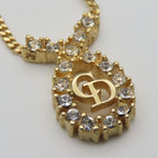 Christian Dior Necklace CD Logo Metal Rhinestone Gold Plated GP Accessories — view 3