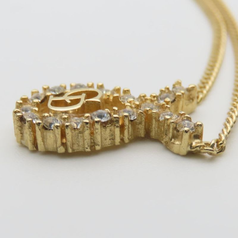 Christian Dior Necklace CD Logo Metal Rhinestone Gold Plated GP Accessories — view 4