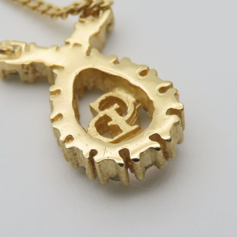 Christian Dior Necklace CD Logo Metal Rhinestone Gold Plated GP Accessories — view 6