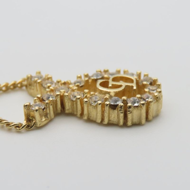 Christian Dior Necklace CD Logo Metal Rhinestone Gold Plated GP Accessories — view 5