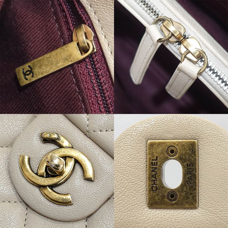 Chanel Quilted Chain Shoulder Bag Leather Beige Gdhardware Vintage — view 9