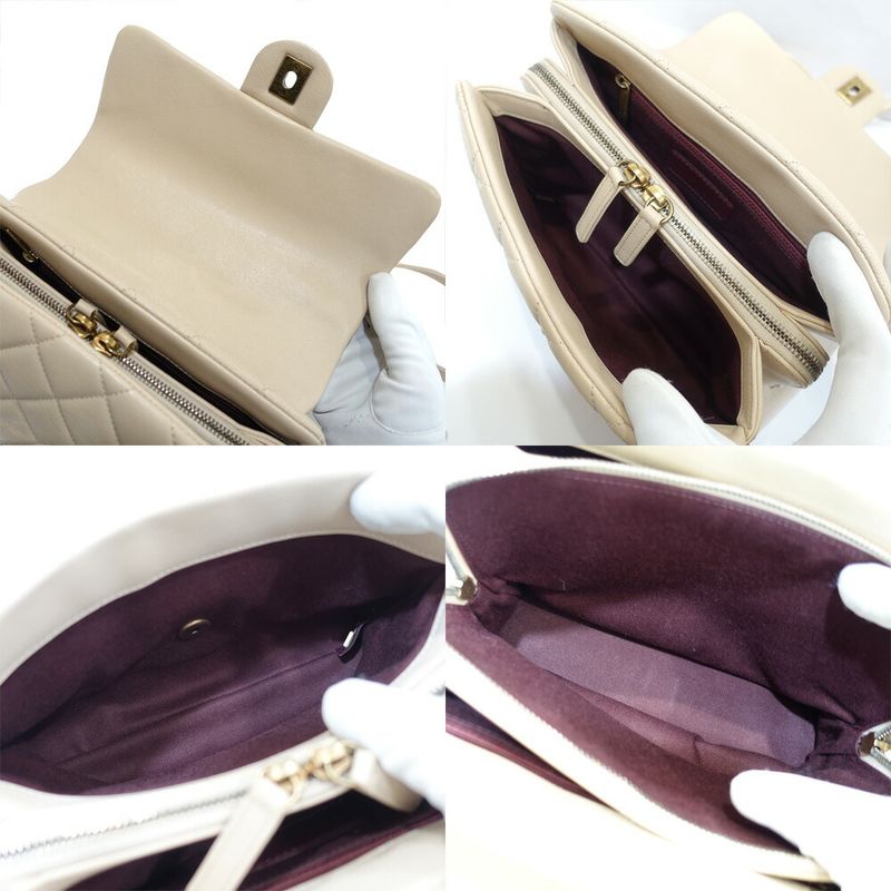 Chanel Quilted Chain Shoulder Bag Leather Beige Gdhardware Vintage — view 7
