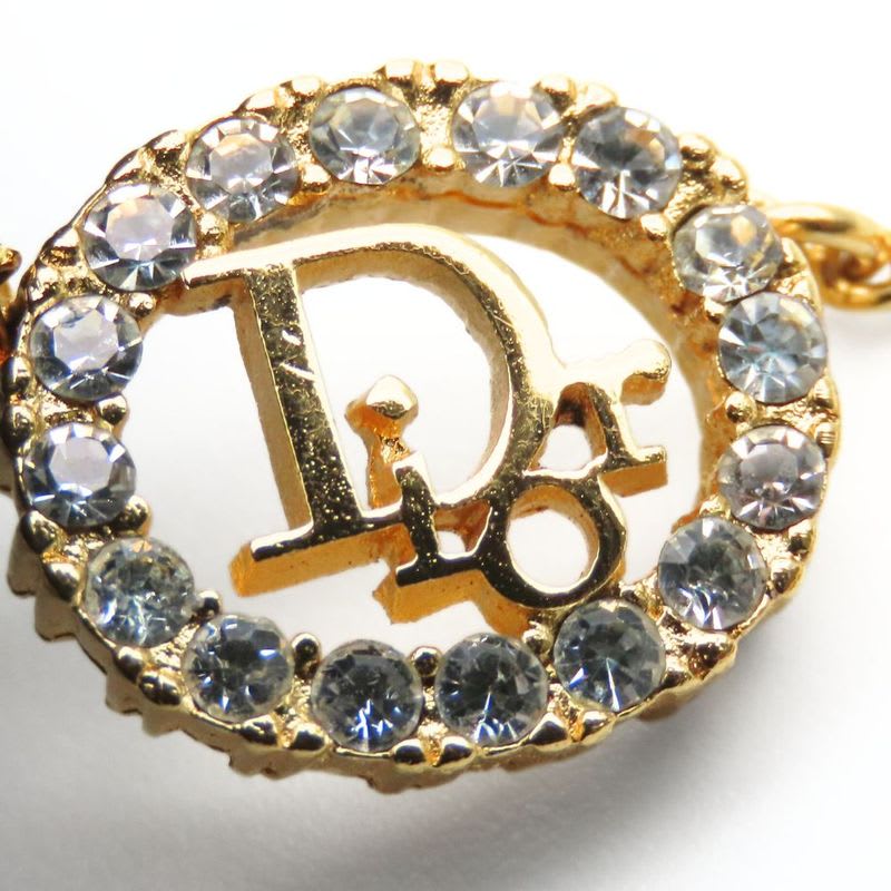 Christian Dior Necklace Metal Rhinestone Gold CD Logo GP Accessories — view 4