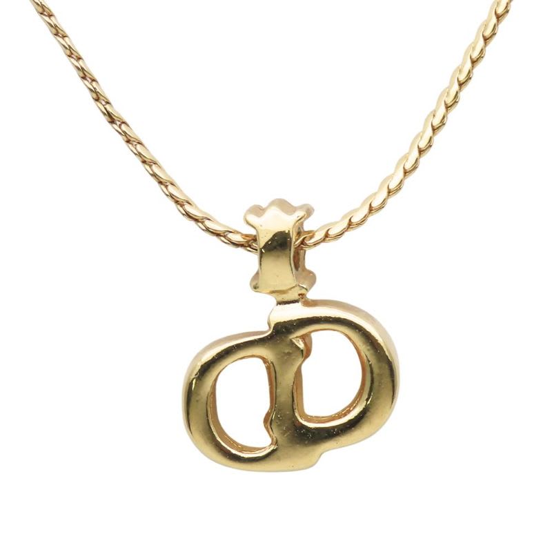 Christian Dior Necklace CD Logo Metal Rhinestone Gold Accessory Plated GP — view 3