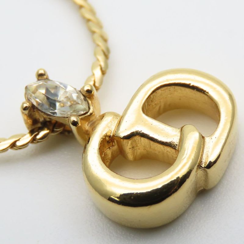 Christian Dior Necklace CD Logo Metal Rhinestone Gold Accessory Plated GP — view 4
