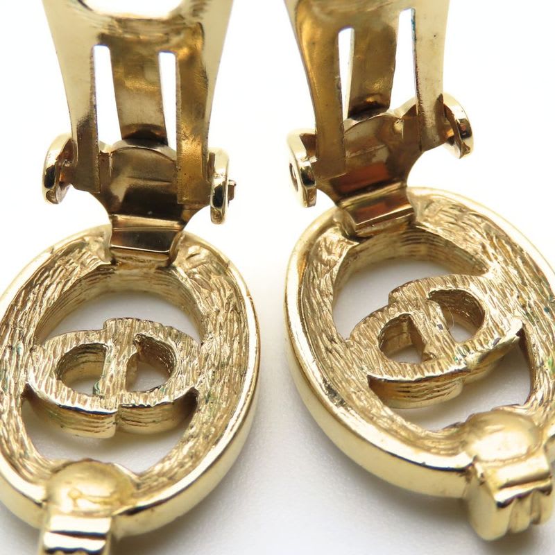 Christian Dior Earrings CD Logo Metal Rhinestone Gold Plated Accessory — view 5