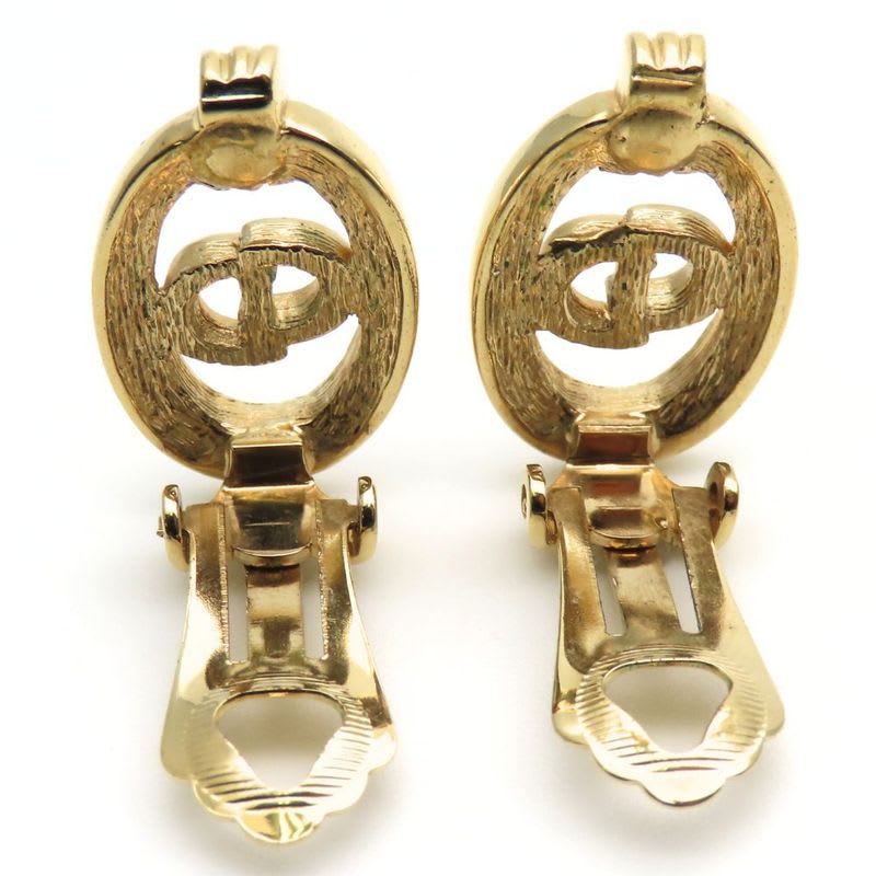 Christian Dior Earrings CD Logo Metal Rhinestone Gold Plated Accessory — view 4