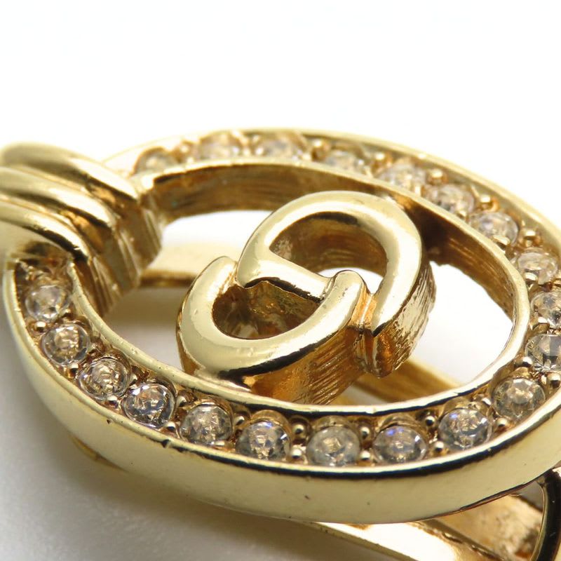 Christian Dior Earrings CD Logo Metal Rhinestone Gold Plated Accessory — view 7