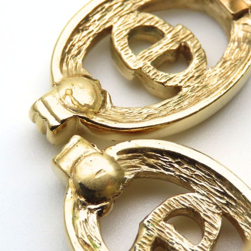Christian Dior Earrings CD Logo Metal Rhinestone Gold Plated Accessory — view 6