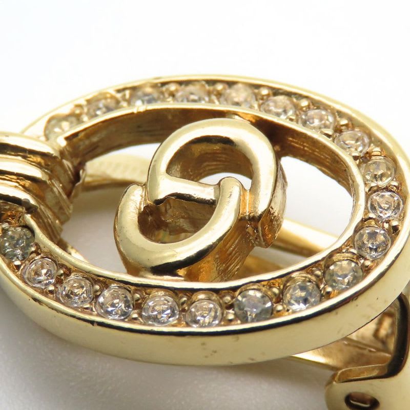Christian Dior Earrings CD Logo Metal Rhinestone Gold Plated Accessory — view 8