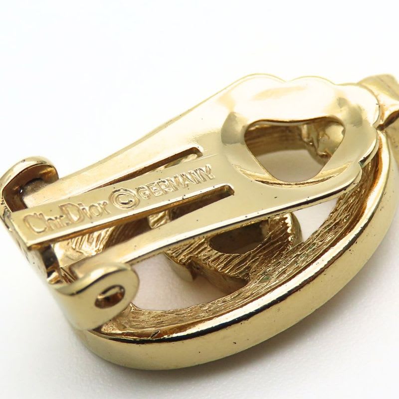 Christian Dior Earrings CD Logo Metal Rhinestone Gold Plated Accessory — view 9