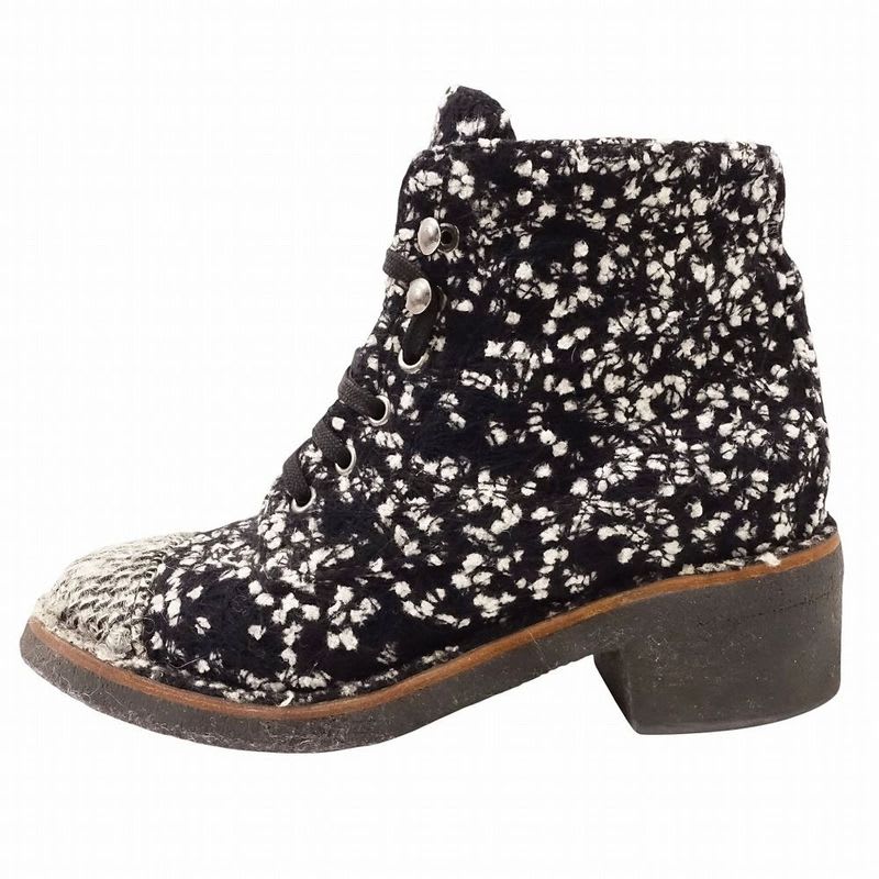 Chanel Tweed Boots Short Coco Mark Lace Up Shoes Size 38 — view 3