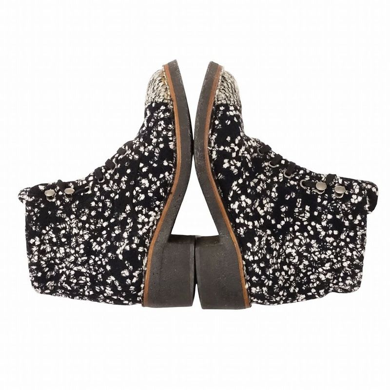 Chanel Tweed Boots Short Coco Mark Lace Up Shoes Size 38 — view 5