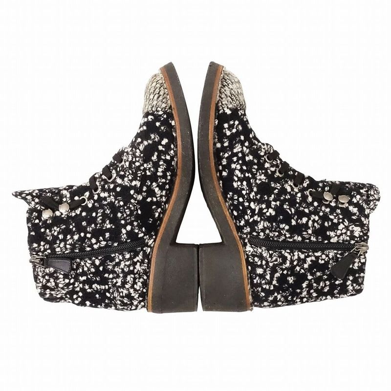 Chanel Tweed Boots Short Coco Mark Lace Up Shoes Size 38 — view 4