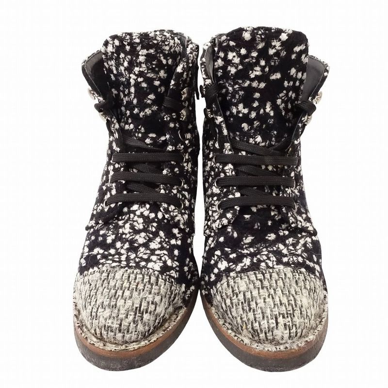 Chanel Tweed Boots Short Coco Mark Lace Up Shoes Size 38 — view 2