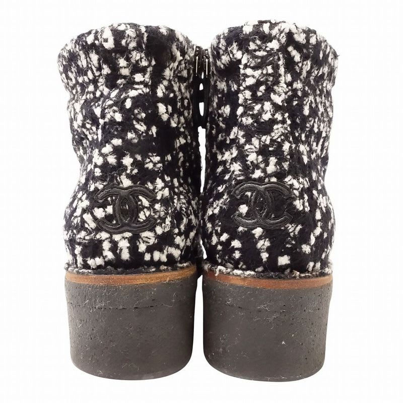Chanel Tweed Boots Short Coco Mark Lace Up Shoes Size 38 — view 6