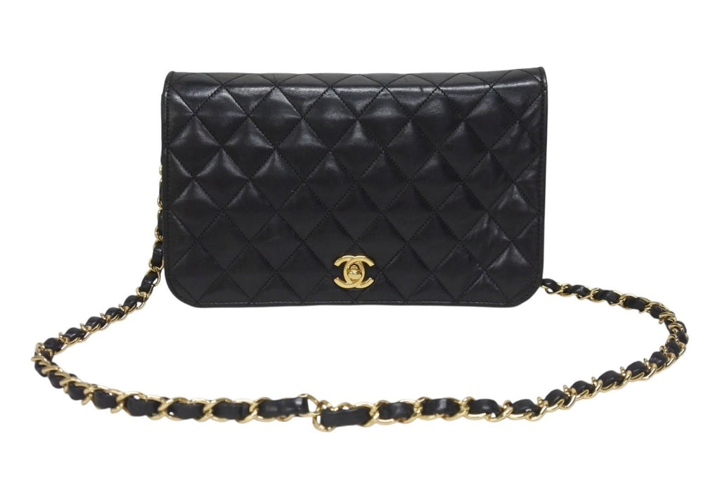 Chanel Turnlock Chain Shoulder Bag CC Logo Lambskin Black Gold