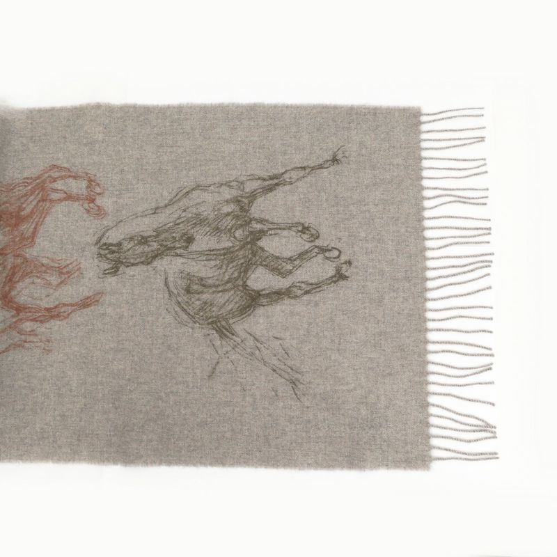Hermes Muffler Gallop Pirouette Gray 100% Cashmere Cleaned Accessori Scarf — view 5