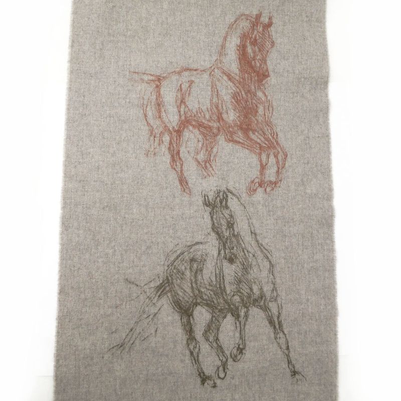 Hermes Muffler Gallop Pirouette Gray 100% Cashmere Cleaned Accessori Scarf — view 6